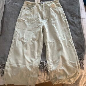 Rihoas Wide Leg Light Denim Frayed Jeans